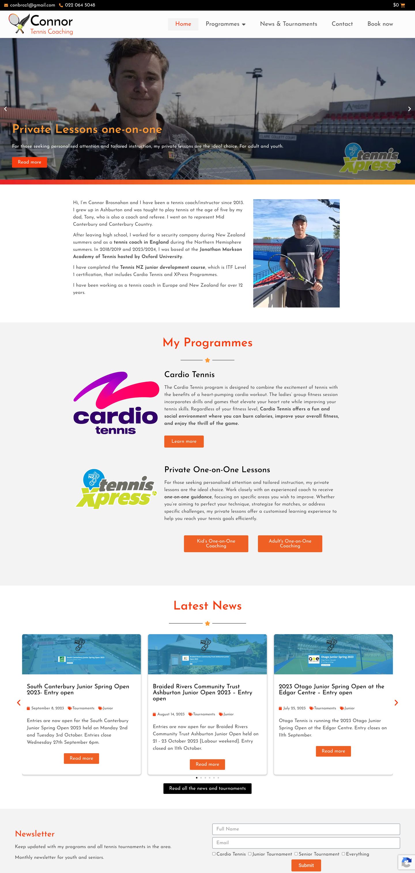 Connor Brosnahan Tennis Coaching full website scroll preview
