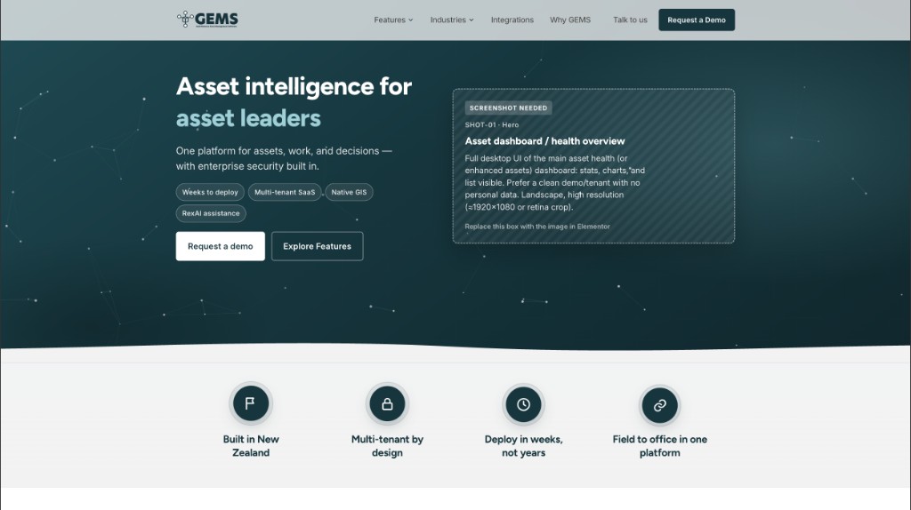 GEMS Assets website desktop homepage design
