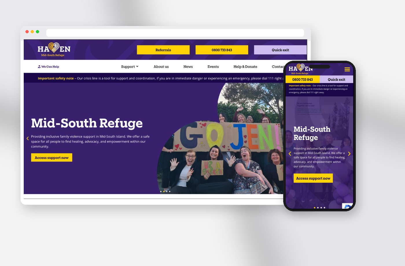 HAVEN Mid-South Refuge website on desktop and mobile