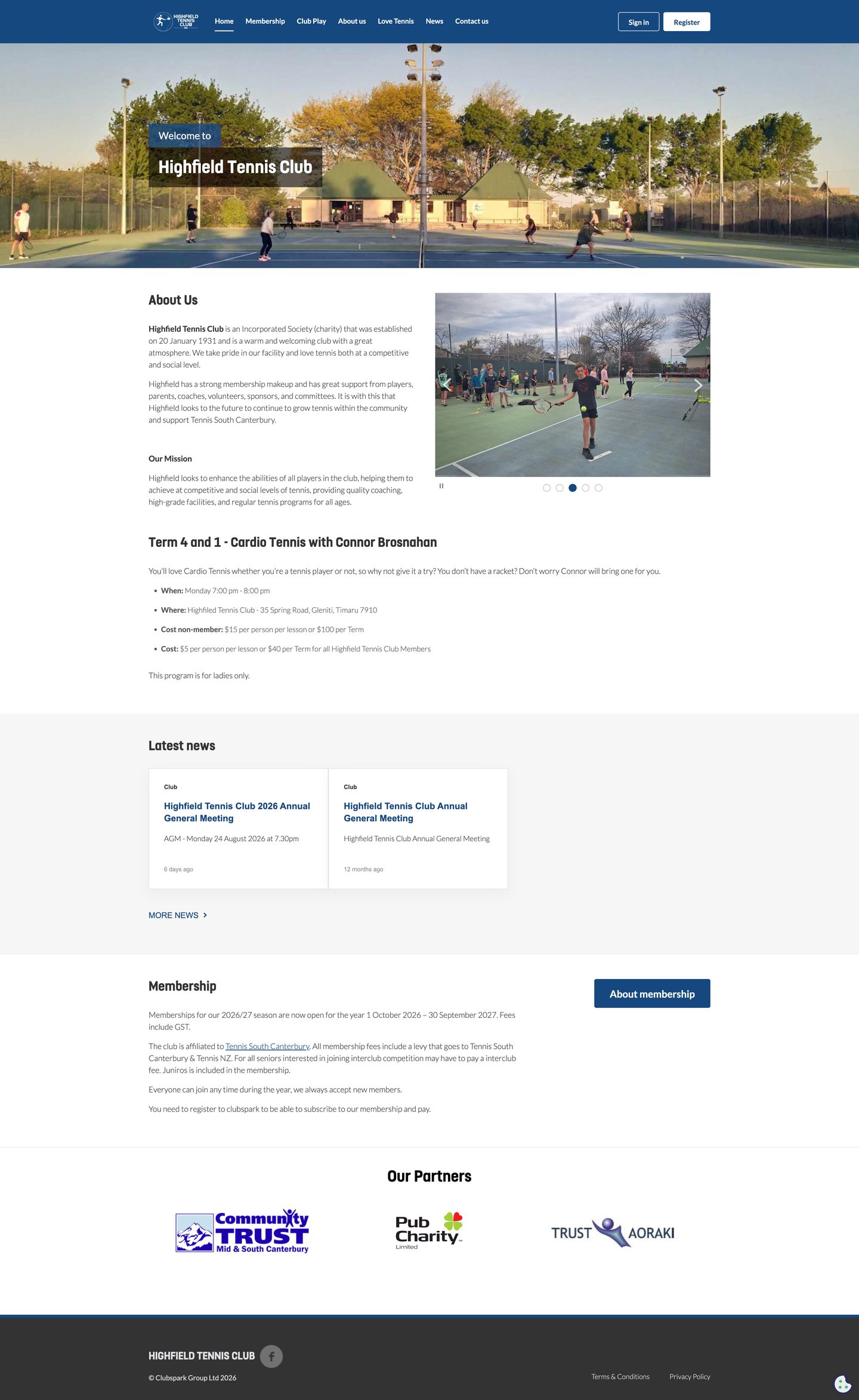 Highfield Tennis Club full website scroll preview
