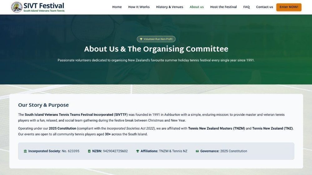 South Island Veterans Tennis Teams Festival About Us and organising committee page