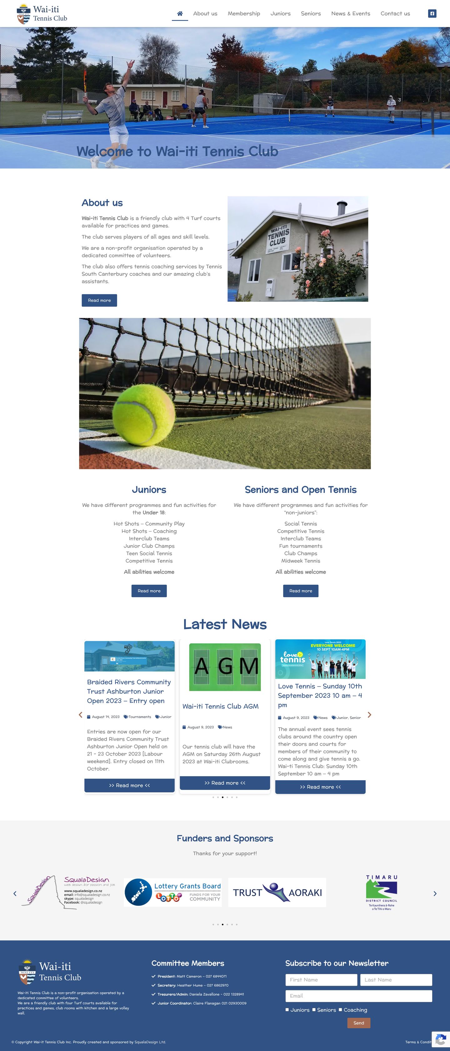 Wai-iti Tennis Club full website scroll preview