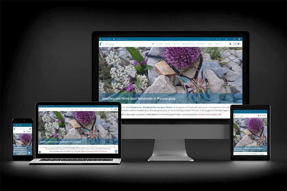 La Fondazione Murano glass e-commerce website on desktop, laptop, tablet and phone