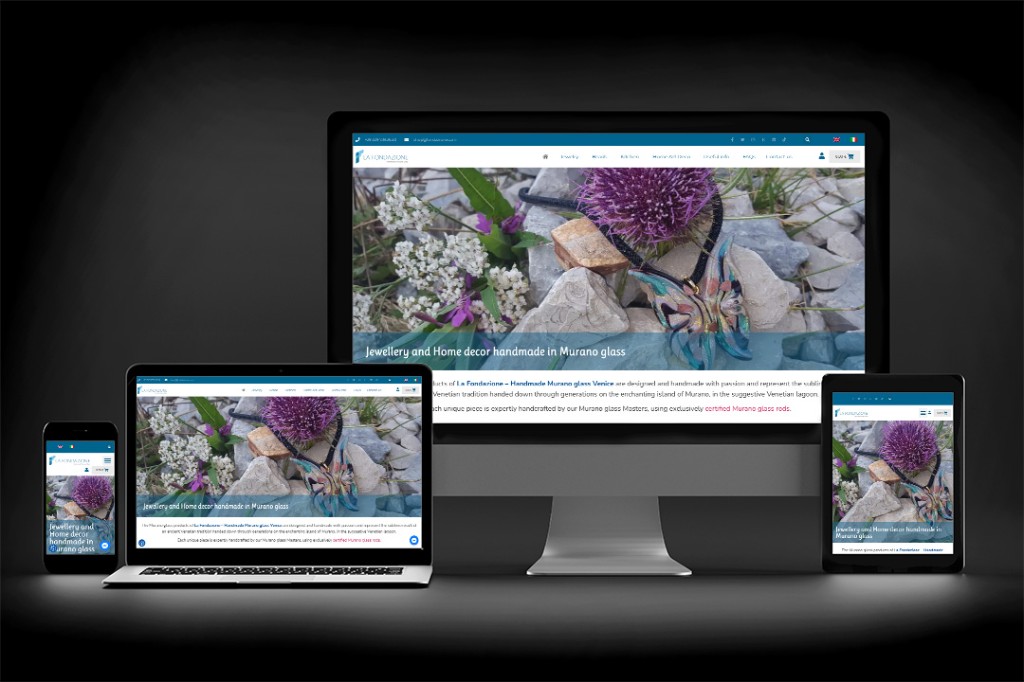 La Fondazione Murano glass e-commerce website on multiple devices