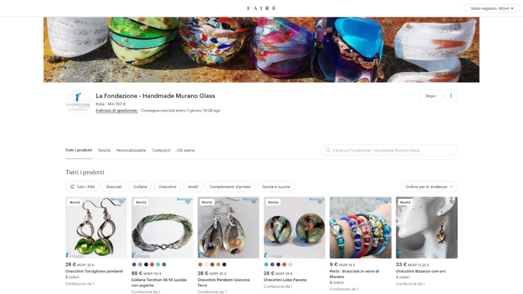 La Fondazione Handmade Murano Glass storefront on Faire marketplace